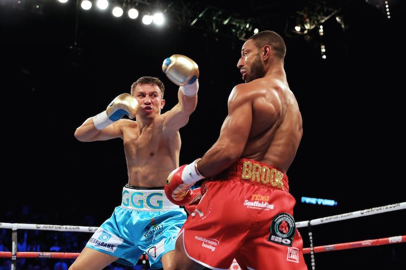 Gennady Golovkin (blue trunks) and Kell Brook (red trunks) in action. Richard Heathcote / Getty Images