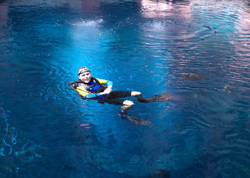 DUBAI, UNITED ARAB EMIRATES - JULY 16 2019.

Abdulla Yaulin, Uzbek diver at Atlantis who proposes to dozens of women from underwater at Ossiano every year.

(Photo by Reem Mohammed/The National)

Reporter: 
Section: AC