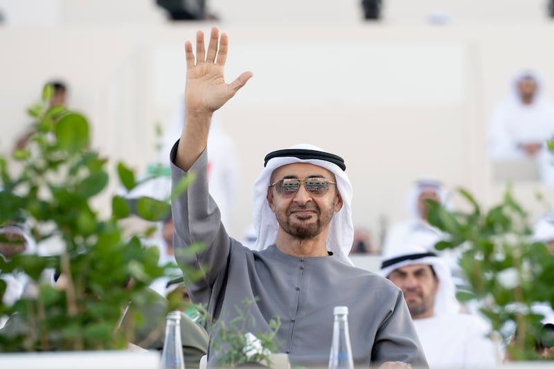 Sheikh Mohamed attends the Union Parade. Hamad Al Kaabi / Presidential Court 