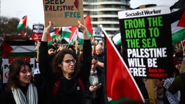 Pro-Palestine activists march through London last week. The UK government has expressed concern over some of these protests. AFP