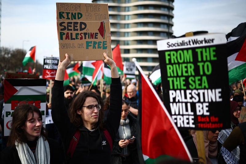 Pro-Palestine activists march through London last week. The UK government has expressed concern over some of these protests. AFP