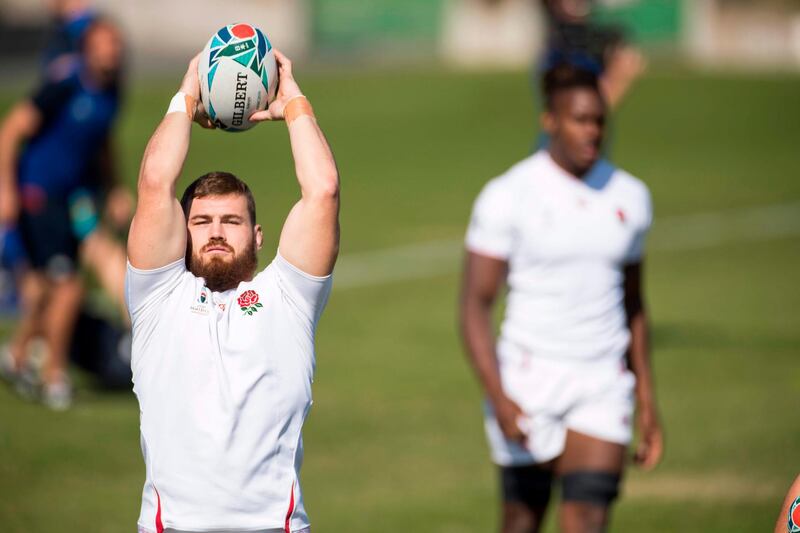 Luke Cowan-Dickie attends the captain's run training session. AFP