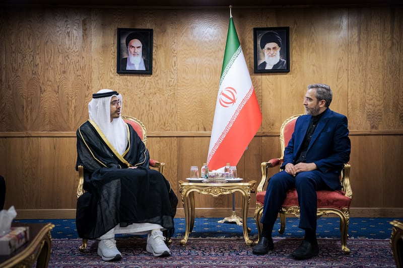 Sheikh Abdullah bin Zayed meets Ali Bagheri Kani, Iran's acting minister of foreign affairs, in Tehran. Wam