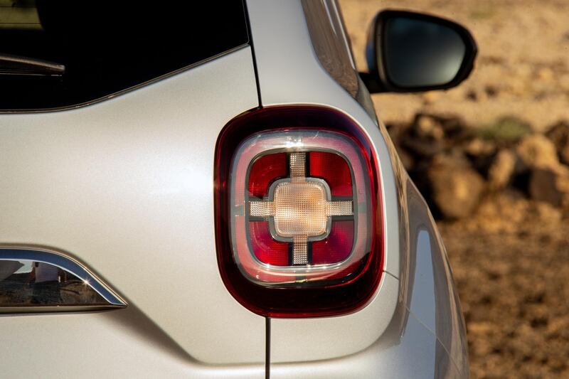 Neat cross-motif rear lights are highlights of the restyled back end of the Duster. Renault