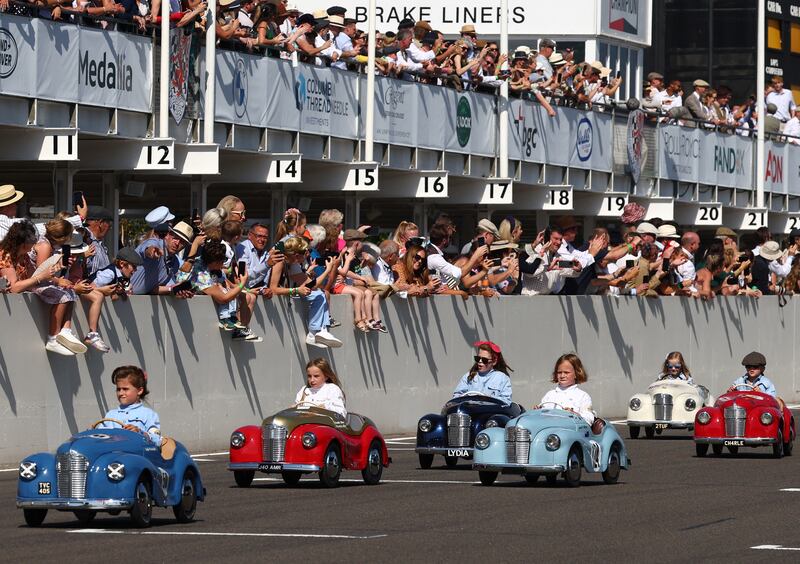 Children take part in the Settrington Cup Pedal Car Race as motoring enthusiasts attend the Goodwood Revival, a three-day historic car racing festival in Goodwood, near Chichester, southern Britain, September 9, 2023.  REUTERS / Toby Melville