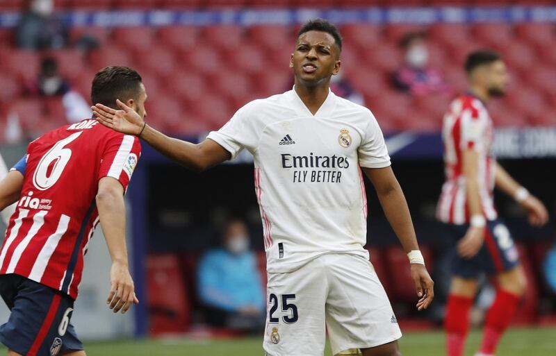 Real Madrid's Rodrygo reacts during the 1-1 draw against Atletico Madrid. Reuters