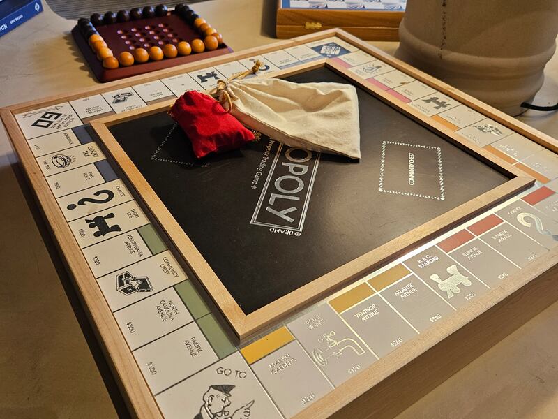 A handmade Monopoly board in the Community Lounge. Katy Gillett / The National
