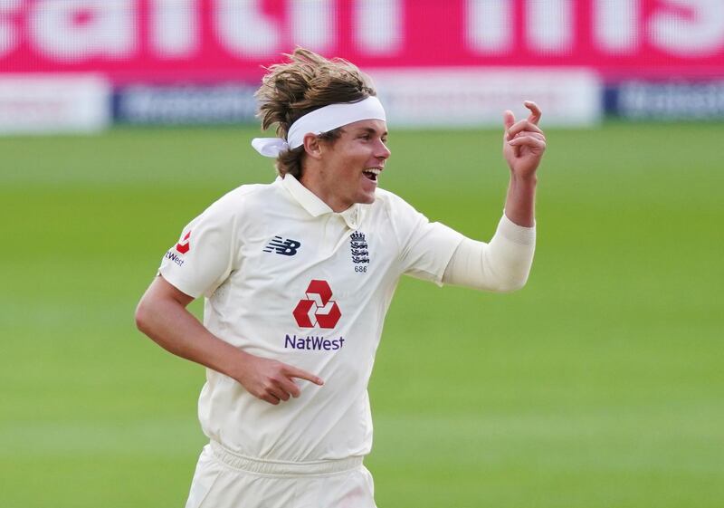 England bowler Sam Curran celebrates taking the wicket of West Indies' Shai Hope. Reuters