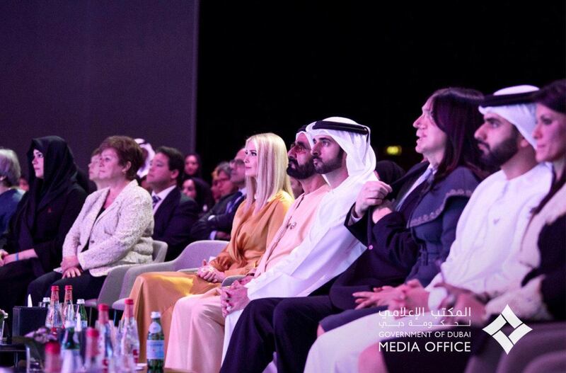 Mohammed bin Rashid, accompanied by Hamdan bin Mohammed and IIvanka Trump, daughter and advisor to the President of the United States Donald Trump, while attending the official opening of the Women's forum , which is organized by the Dubai Women‚Äôs Foundation. courtsey: Dibai Media office twitter account