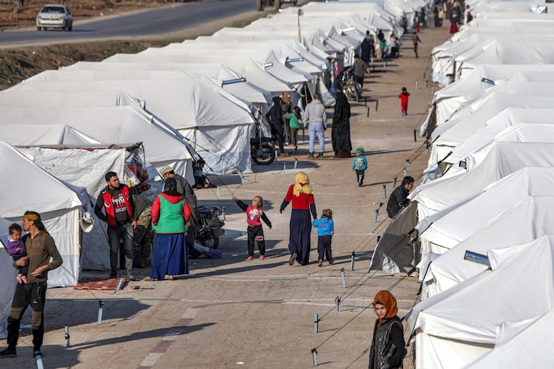 Tents at a camp for those displaced by the earthquake in Jindayris, north-western Syria. AFP