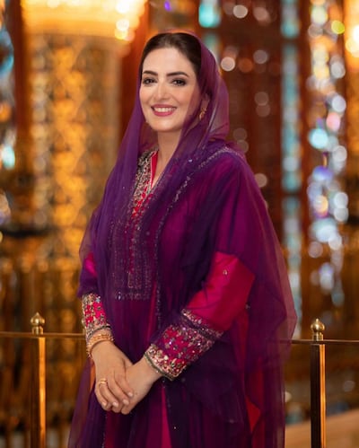 Ahad Al Busaidiyah, the wife of Sultan Haitham, wearing a piece by Amal Al Raisi. Photo: amalalraisiofficial / Instagram