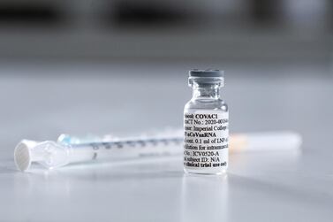 A vial of a potential vaccine for coronavirus is pictured at Imperial College London. Reuters