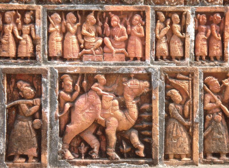 Exterior detail at the Kantanagar Temple, a red-brick, 18th-century temple in the village of Kantanagar, north-west Bangladesh. Rosemary Behan / The National