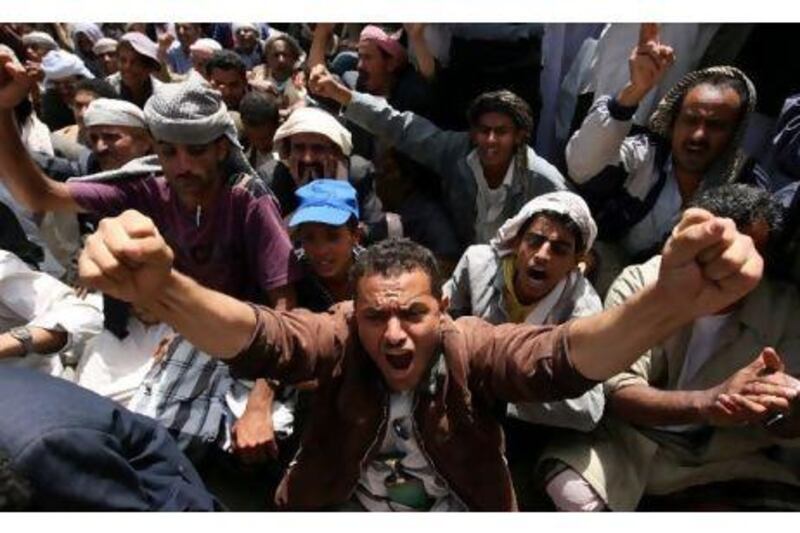 Yemenis protest against the regime of President Ali Abdullah Saleh in Sana'a yesterday.