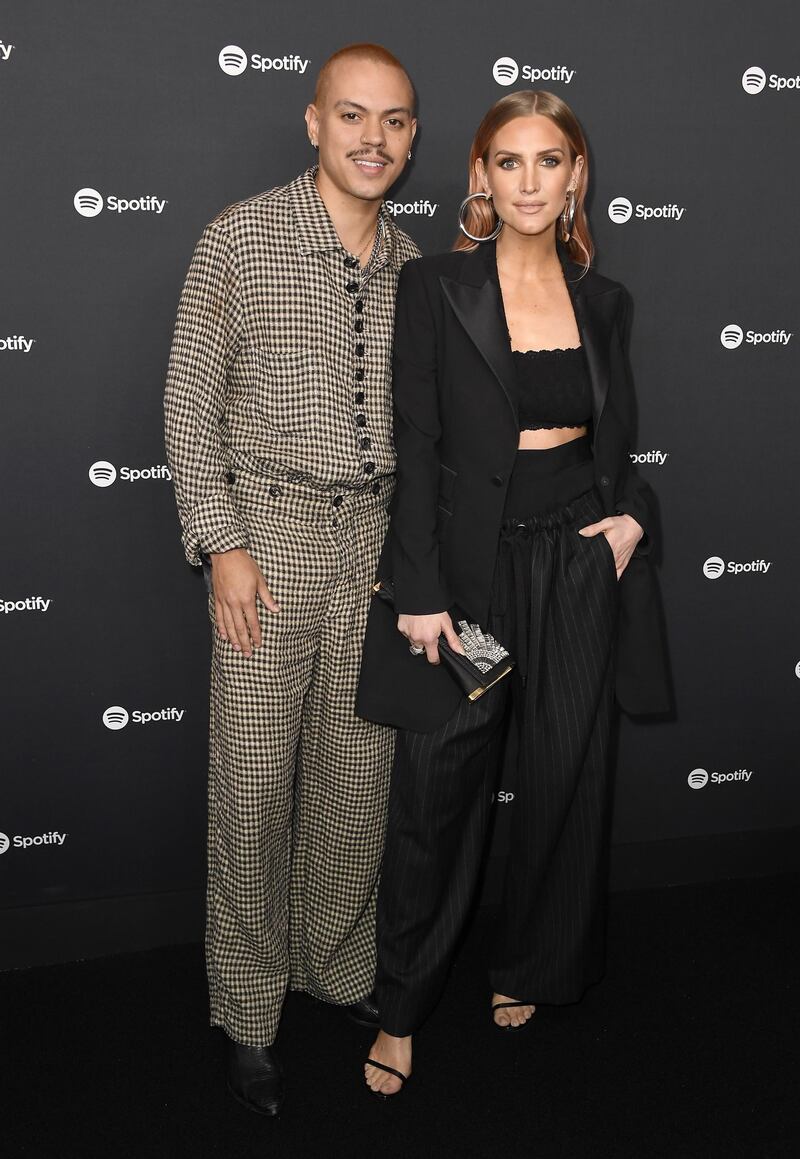 Evan Ross and Ashlee Simpson attend the 2020 Spotify Best New Artist Party at The Lot Studios on Thursday, January 23, 2020, in West Hollywood, California. AFP