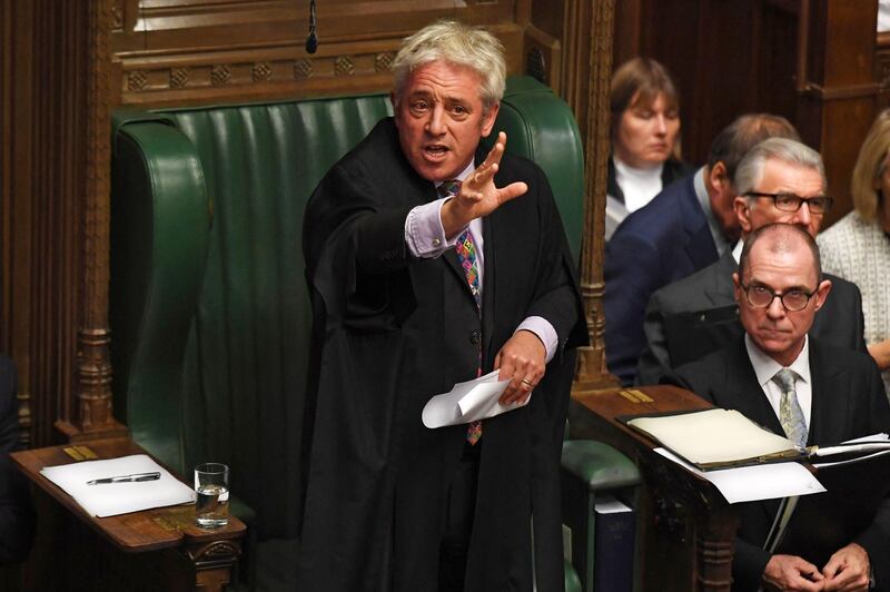 (FILES) In this file handout photo taken on October 21, 2019, released by the UK Parliament, UK Parliament Speaker John Bercow speaks in the House of Commons in London on the European Union (EU) Withdrawal Act 2018 Motion. The colourful former speaker of Britain's House of Commons John Bercow said he has left the Conservatives to join the opposition Labour Party, saying the country is "sick of lies" under Prime Minister Boris Johnson. In an interview with the Observer newspaper published on June 20, the former MP said the Conservative Party under Johnson was "reactionary, populist, nationalistic and sometimes even xenophobic". - RESTRICTED TO EDITORIAL USE - NO USE FOR ENTERTAINMENT, SATIRICAL, ADVERTISING PURPOSES - MANDATORY CREDIT " AFP PHOTO / Jessica Taylor /UK Parliament"
 / AFP / UK PARLIAMENT / JESSICA TAYLOR / RESTRICTED TO EDITORIAL USE - NO USE FOR ENTERTAINMENT, SATIRICAL, ADVERTISING PURPOSES - MANDATORY CREDIT " AFP PHOTO / Jessica Taylor /UK Parliament"
