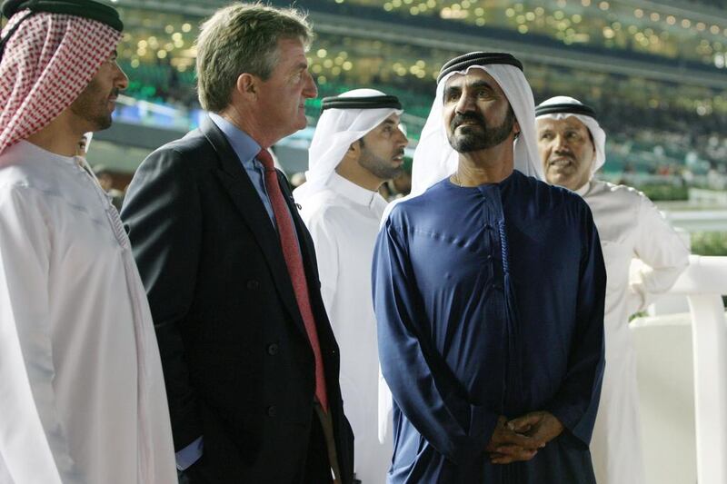 John Ferguson, centre left, alongside Sheikh Mohammed bin Rashid Al Maktoum, the Prime Minister and Vice President of the  UAE, and Ruler of Dubai. Randi Sokoloff / The National