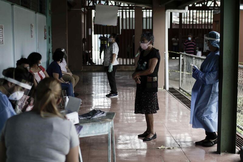 Women wait for a coronavirus test in Pavas, Costa Rica. EPA