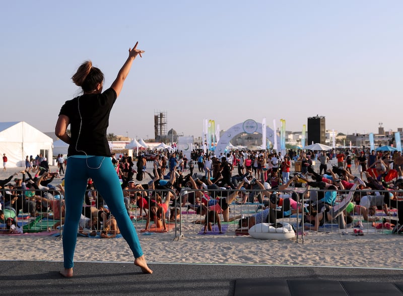 Dubai, United Arab Emirates - October 27th, 2017: Cassey Ho, fitness influencer and American pilates star at Dubai fitness challenge. Friday, October 27th, 2017 at Kite Beach, Dubai. Chris Whiteoak / The National