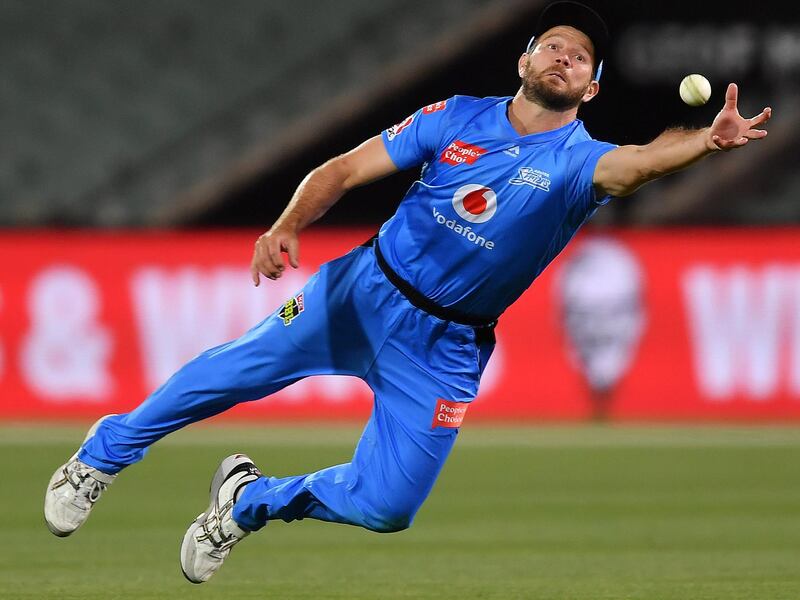 Adelaide Strikers' Michael Neser catches out Mitch Swepson of Brisbane Heat during the Big Bash League match at Adelaide Oval, on Thursday, January 21. The Strikers won the game by 82 runs. Getty