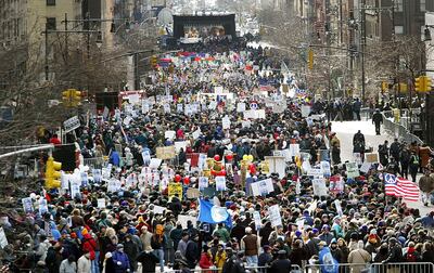 A march in New York City's First Avenue during the worldwide day of protests. Getty 