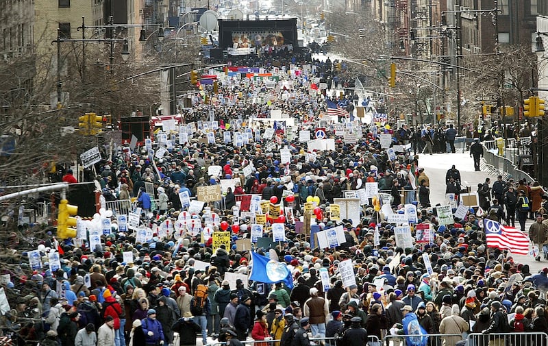 Thousands of protesters gather in New York.