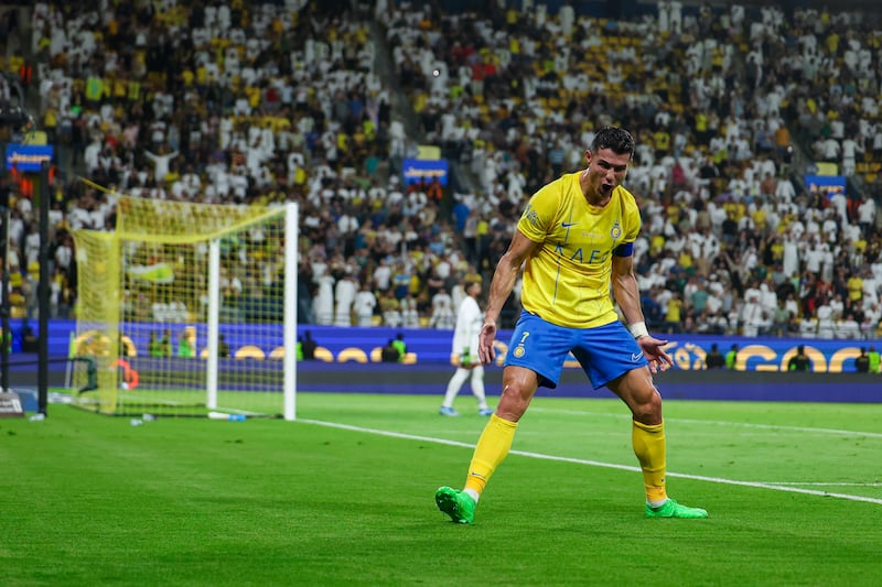 Cristiano Ronaldo of Al Nassr celebrates after scoring against Al Ittihad. Getty 