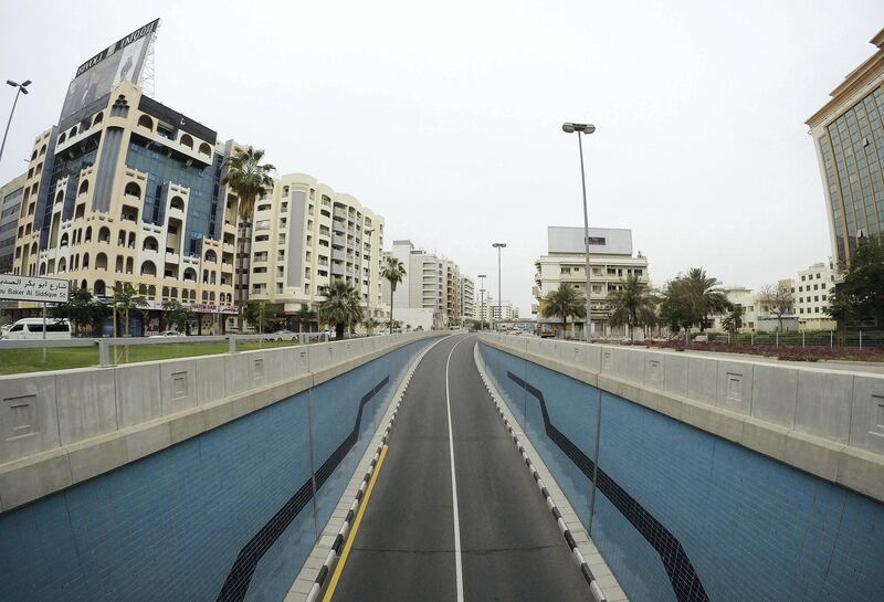 DUBAI, UNITED ARAB EMIRATES , April 11 – 2020 :-  View of the almost empty underpass near Deira Clock tower in Deira Dubai. Dubai is conducting 24 hours sterilisation programme across all areas and communities in the Emirate and told residents to stay at home. UAE government told residents to wear face mask and gloves all the times outside the home whether they are showing symptoms of Covid-19 or not. (Pawan Singh/The National) For News/Online/Instagram/Standalone