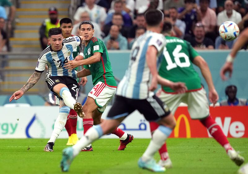 Argentina's Enzo Fernandez scores against Mexico in the World Cup Group C match at the Lusail Stadium. PA