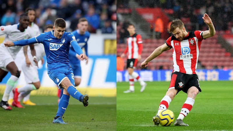 SINSHEIM, GERMANY - FEBRUARY 15: Andrej Kramaric of Hoffenheim scores his team's second goal by penalty during the Bundesliga match between TSG 1899 Hoffenheim and VfL Wolfsburg at PreZero-Arena on February 15, 2020 in Sinsheim, Germany. (Photo by Alex Grimm/Bongarts/Getty Images)

SOUTHAMPTON, ENGLAND - FEBRUARY 15:   Stuart Armstrong of Southampton takes a shot during the Premier League match between Southampton FC and Burnley FC at St Mary's Stadium on February 15, 2020 in Southampton, United Kingdom. (Photo by Mike Hewitt/Getty Images)