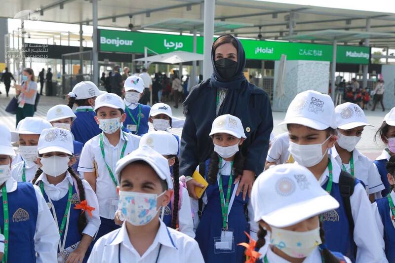 Her Excellency Jameela Al Muhairi, Minister of State for Public Education, accompanies government school pupils on a trip to Expo 2020 Dubai