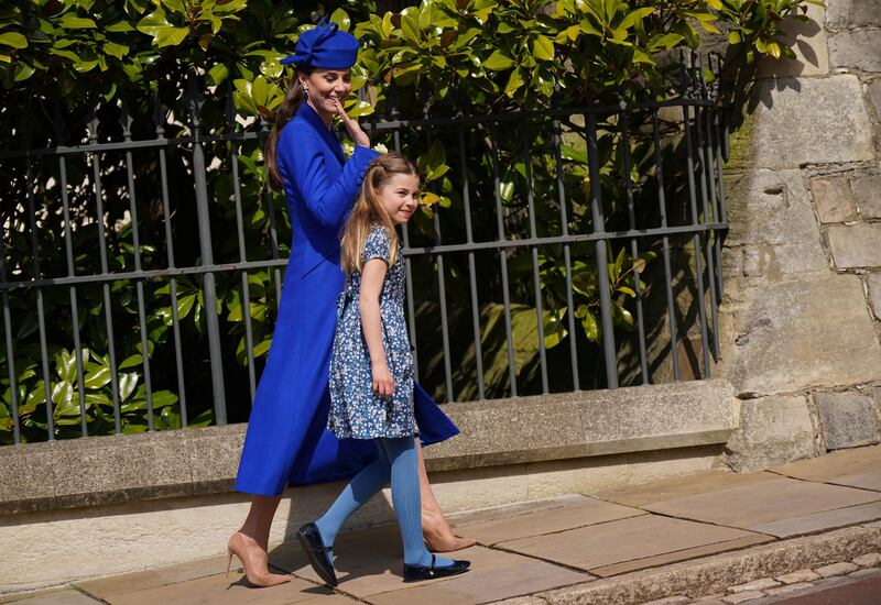 Kate and Princess Charlotte after the Easter Mattins Service at St George's Chapel at Windsor Castle in Berkshire, on April 9. Reuters