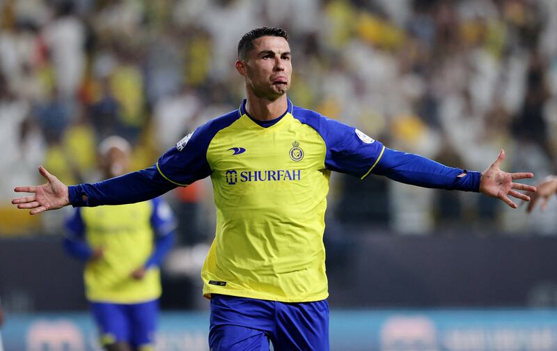 Soccer Football - Saudi Pro League - Al Nassr v Al Shabab - KSU Stadium, Riyadh, Saudi Arabia - May 23, 2023 Al Nassr's Cristiano Ronaldo celebrates scoring their third goal REUTERS / Ahmed Yosri