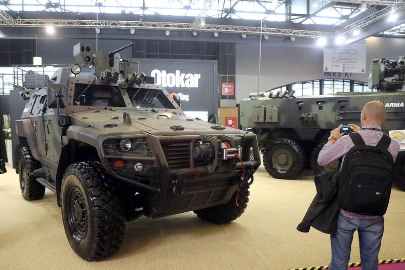 Military vehicles displayed at the Eurosatory exhibition. Jacques Demarthon/AFP