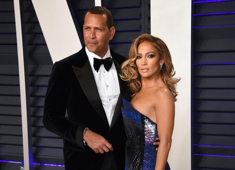 FILE - Alex Rodriguez, left, and Jennifer Lopez arrive at the Vanity Fair Oscar Party in Beverly Hills, Calif. on Feb. 24, 2019. Lopez and Rodriguez told the â€œTodayâ€ show Thursday, April 15,2021, in a joint statement that they are calling off their two-year engagement. (Photo by Evan Agostini/Invision/AP, File)