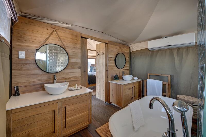 The luxury tents at Kingfisher Lodge have sizeable bathrooms. Sharjah Collection By Mantis
