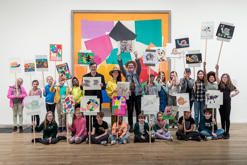 Children and artists show their artwork as part of The Wild Escape on Earth Day, to highlight the nation’s biodiversity loss. Photo: Hydar Dewachi