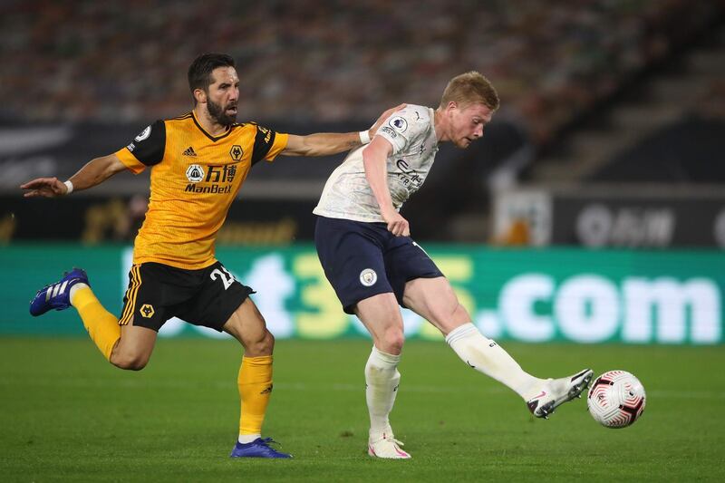 Manchester City's Belgian midfielder Kevin De Bruyne shoots at goal. AFP