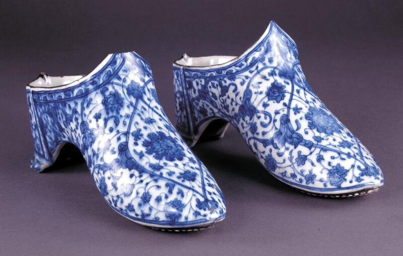Ceramic shoes on display in the new gallery. Courtesy of the British Museum