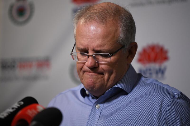 Australian Prime Minister Scott Morrison speaks to the media after touring the New South Wales (NSW) Rural Fire Service (RFS) control room in Sydney. Amid mounting criticism, Mr Morrison apologised for taking a family holiday to Hawaii while bushfires ravaged the country. EPA