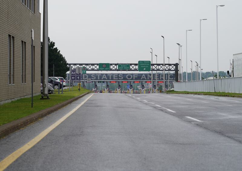 Looking at the US side of the US Canada border in Lacolle, Quebec. The US border remains closed to all non-essential travel. Willy Lowry / The National