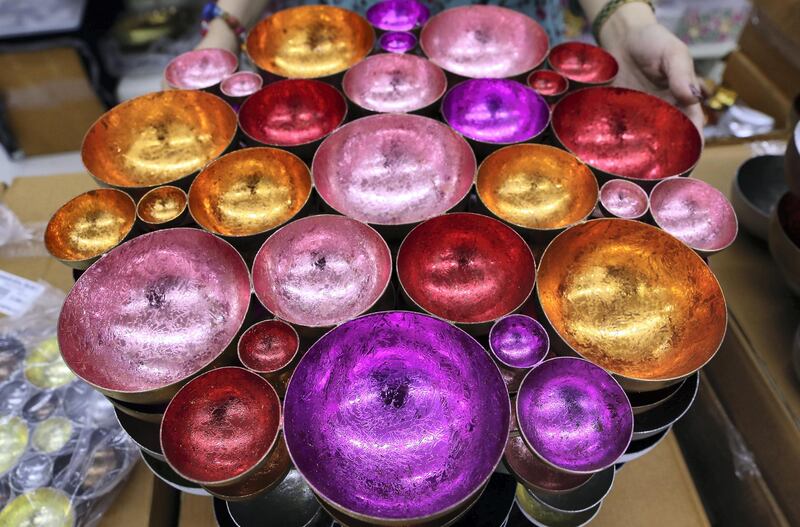 DUBAI, UNITED ARAB EMIRATES , November 1 – 2020 :- Colourful lamps for Diwali festival on display at the Madhoor shop in Bur Dubai area in Dubai. Diwali is the Indian festival of lights and this year it will be on 14th November. (Pawan Singh / The National) For News/Standalone/Online/Instagram/Big Picture 
