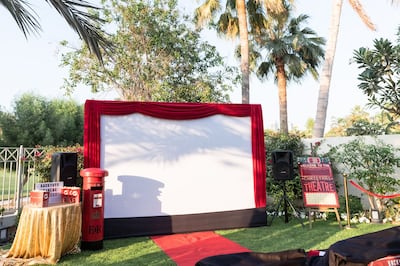 A Backyard Cinema Project set-up in a Dubai garden. Photo: Backyard Cinema Project