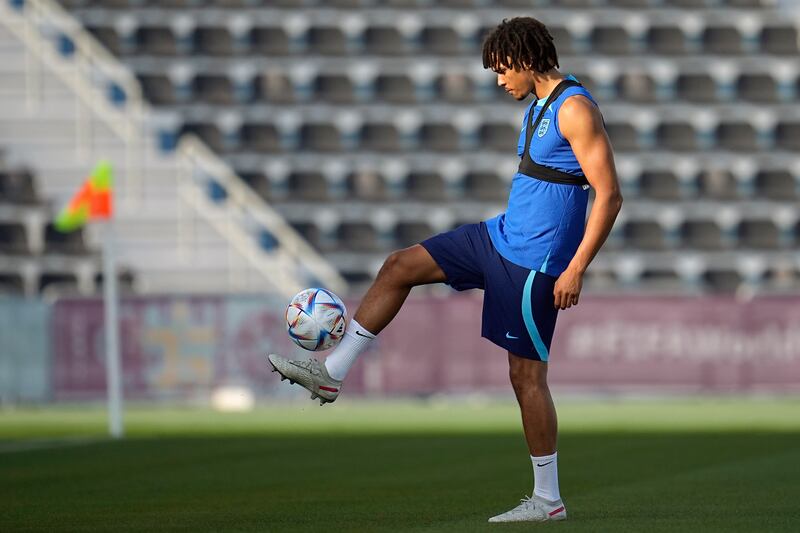 England's Trent Alexander-Arnold takes part the training session at Al Wakrah Sports Complex. AP