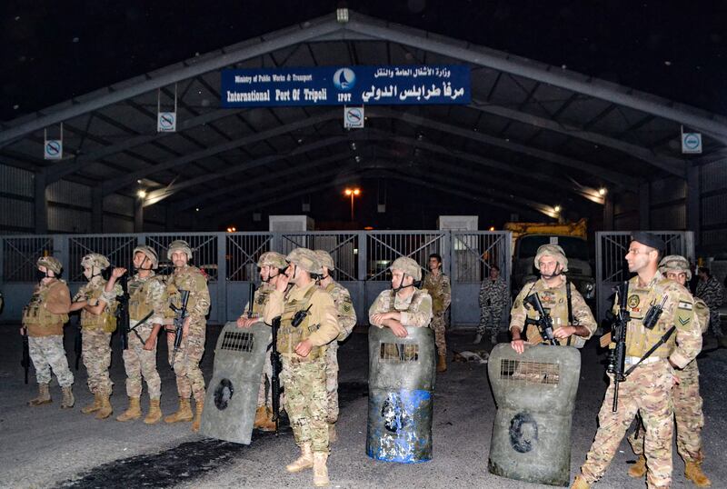 Lebanese soldiers stand guard at the port. AFP