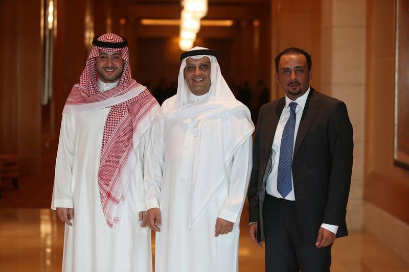 From left: Mohammed Al Ghamdi, Hamad Al Gosaibi and Mohamed Al Gosaibi in Dubai last June before a meeting with creditors. Pawan Singh / The National
