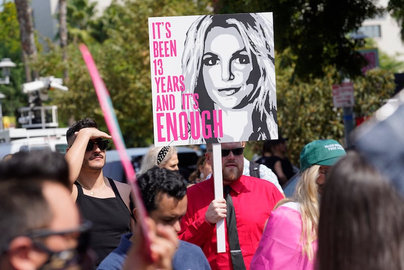 Britney Spears supporters demonstrate outside the Stanley Mosk Courthouse in Los Angeles on September 29, 2021. AP