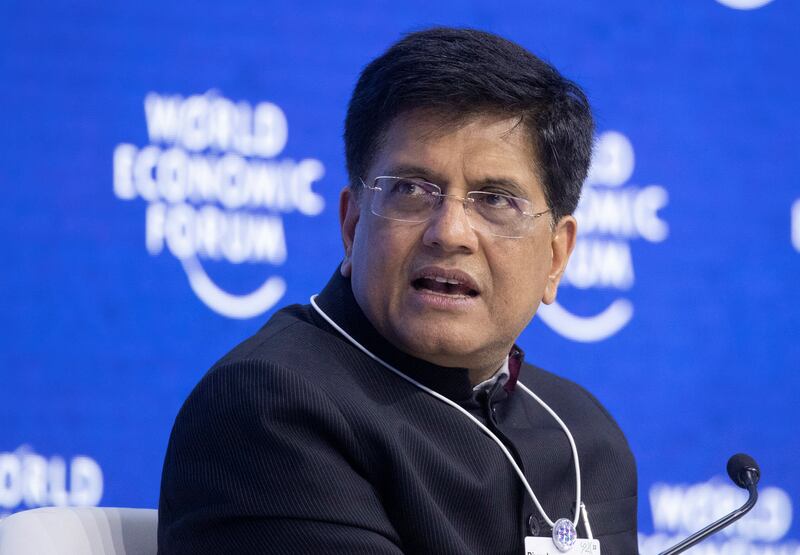 India's Commerce Minister Piyush Goyal at the World Economic Forum 2022 in Davos, Switzerland. Reuters