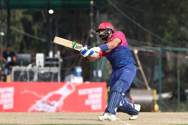 UAE captain Muhammad Waseem hits a six against PNG at the TU International Cricket Stadium in Kathmandu