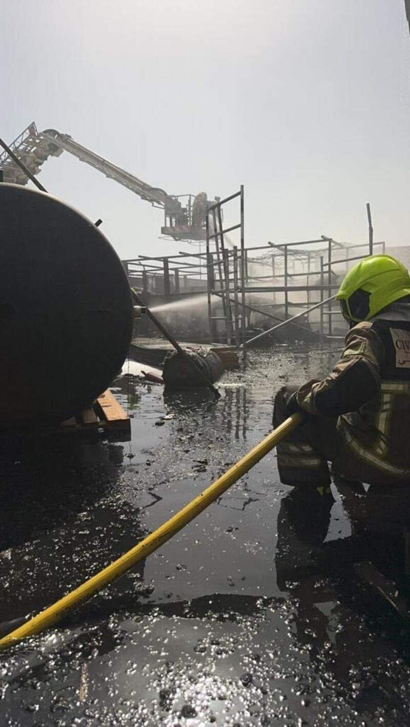 Crews tackle a warehouse blaze in Al Quoz, Dubai. Photo: Dubai Civil Defence